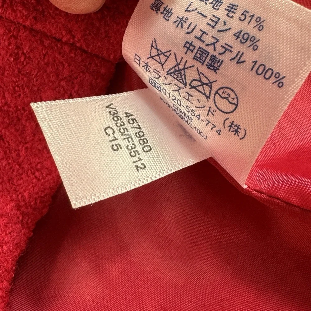 Lands' End Wool‎ Blend Jacket Womens 14 Red Zip Up Classic Preppy Minimalist